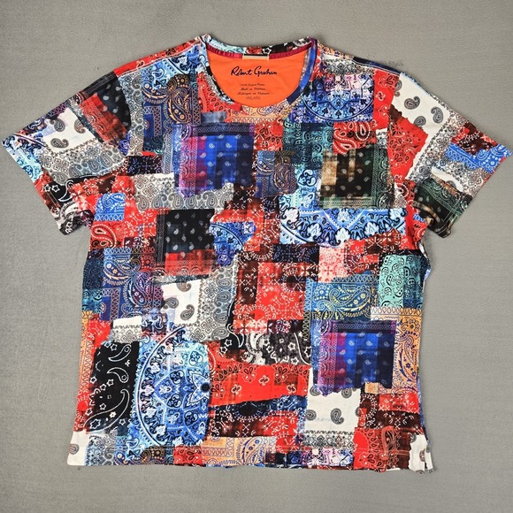 Robert Graham All Over Print Tee Shirt Men 4XL Paisley Patchwork Colorful Floral - Picture 1 of 7